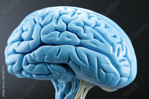 A blue model of a human brain, suitable for educational and medical purposes