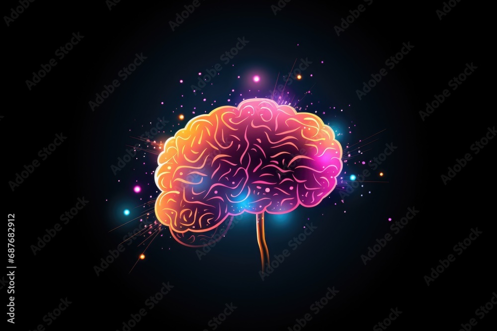 A mesmerizing image of a glowing brain against a black background. Ideal for scientific or educational purposes A mesmerizing image of a glowing brain against a black background. Ideal for scientific or educational purposes