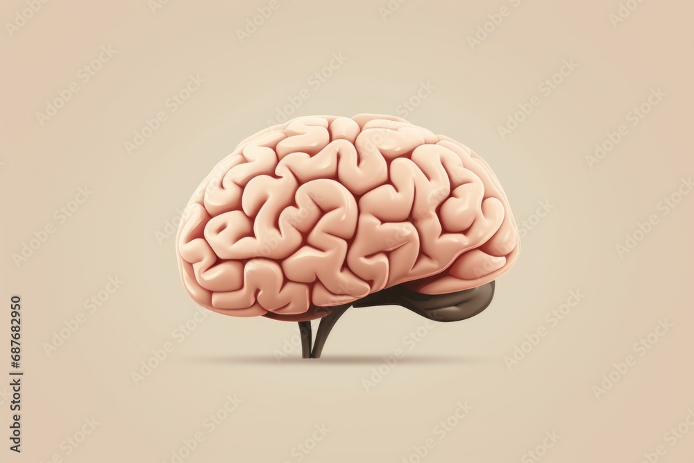 A human brain is depicted on a beige background. This image can be used to illustrate neuroscience, psychology, medical research, or educational materials A human brain is depicted on a beige background. This image can be used to illustrate neuroscience, psychology, medical research, or educational materials