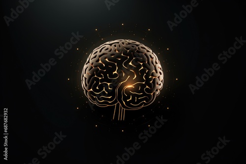 A golden brain on a black background. Perfect for illustrating intelligence, creativity, and knowledge. Ideal for educational materials, science articles, and technology concepts