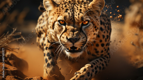 CHEETAH acinonyx jubatus. Close up profile portrait of cheetah (Acinonyx jubatus). generative ai © Witri