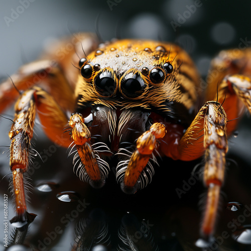 Super macro image of Jumping spider(Salticidae) at high magnification eye and face. generative ai © Witri