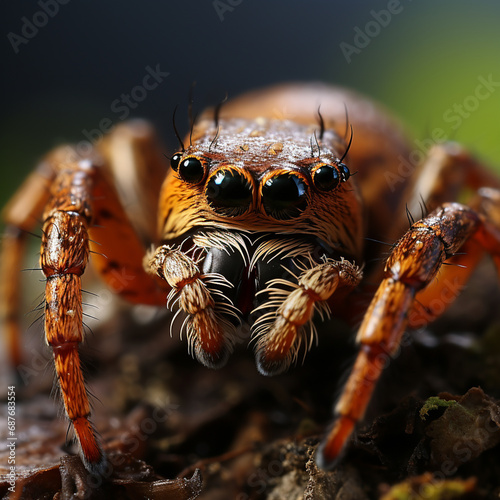 Super macro image of Jumping spider(Salticidae) at high magnification eye and face. generative ai