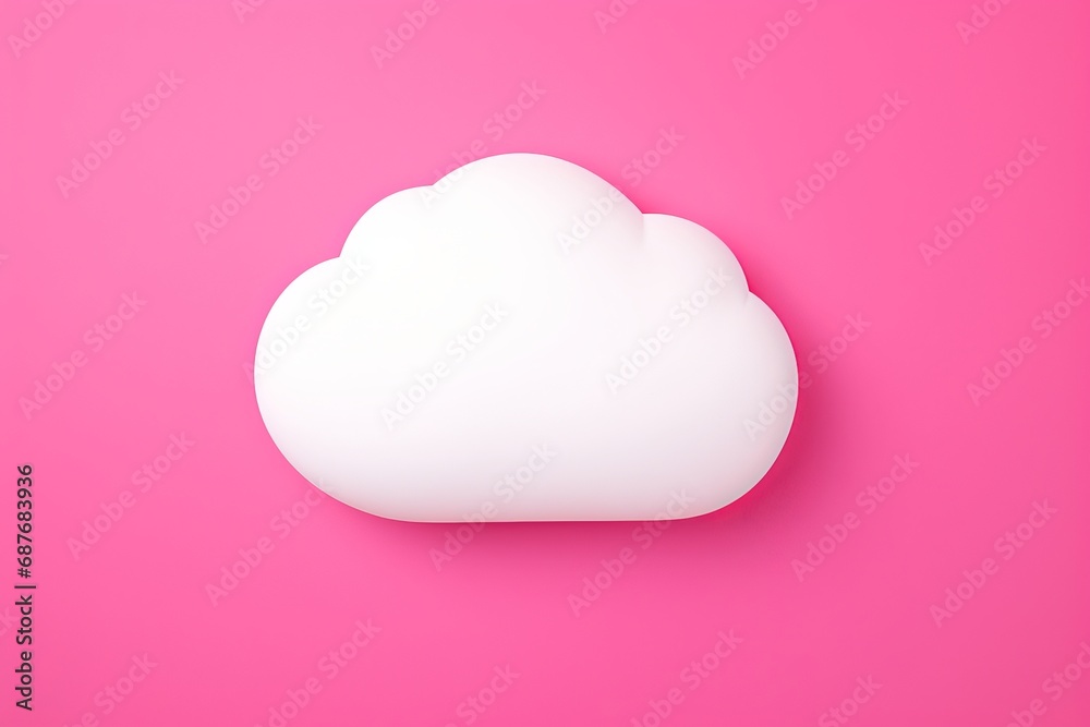 Abstract concept of a 3D cloud on a vibrant pink background, representing creativity and dreaming.