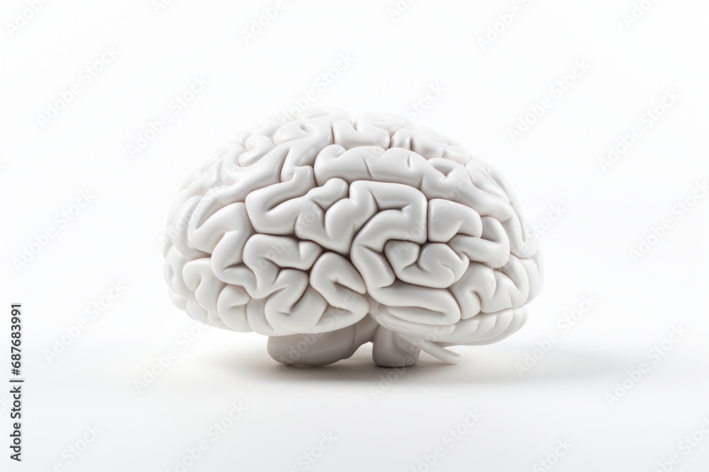 A white model of a brain placed on a white surface. Suitable for educational purposes or medical presentations A white model of a brain placed on a white surface. Suitable for educational purposes or medical presentations