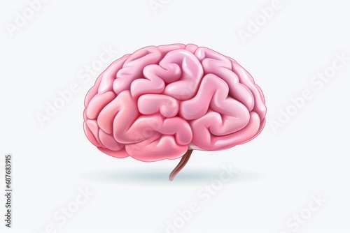 A pink brain is depicted on a white background. This image can be used to represent concepts related to neuroscience, intelligence, and the human mind