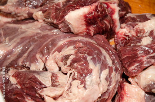 Sliced ​​beef pieces close-up