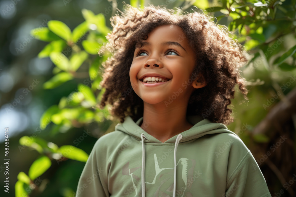 A young boy wearing a green hoodie with the letter h on it A young boy wearing a green hoodie with the letter h on it