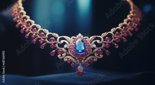 Luxurious jewelry necklace in blue and magenta photo
