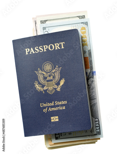 The passport the United States of America and dollars