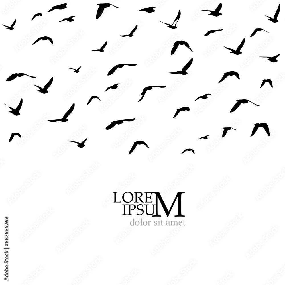 Flying birds silhouette flock. hand drawing. Not AI, Vector illustration Flying birds silhouette flock. hand drawing. Not AI, Vector illustration