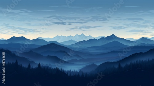 The rugged beauty of a mountain range silhouetted against the fading twilight. © art design