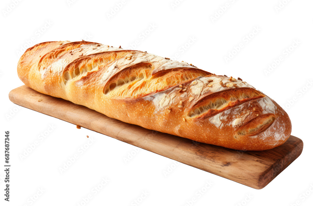 a french baked bread on a white background,