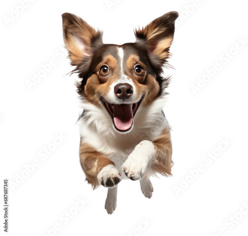 a small dog jumping around isolated