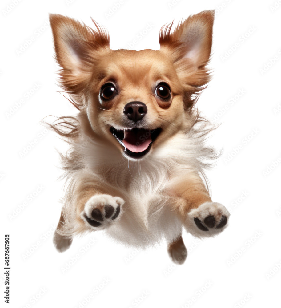 a small dog jumping around isolated