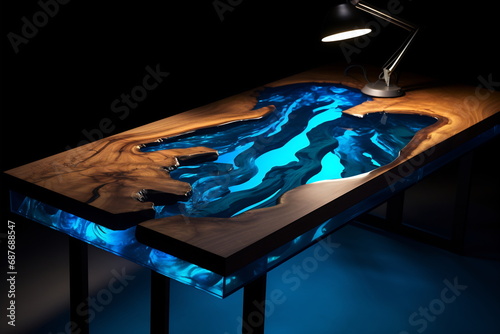River dining table made of wood and epoxy resin photo