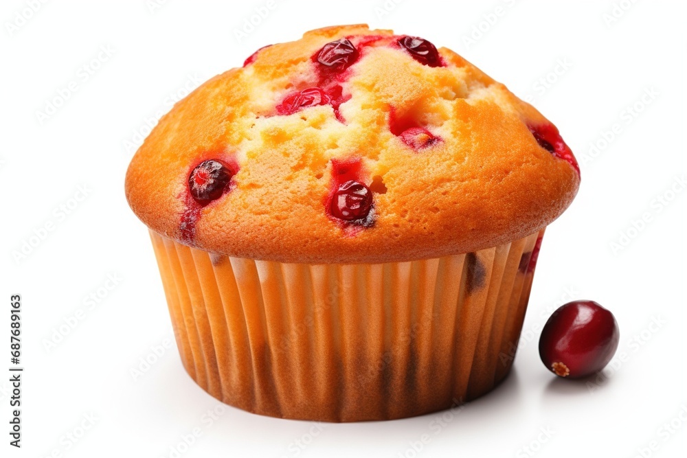 Tasty cranberry orrange muffin on white background Tasty cranberry orrange muffin on white background