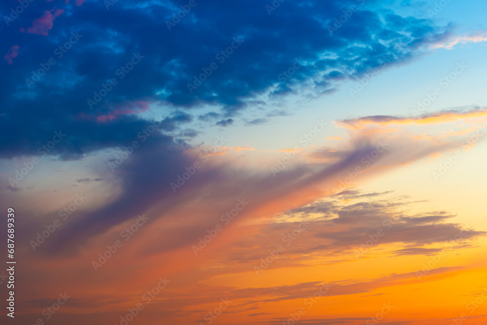 Sunset sky with sunset clouds, sun rays  and dramatic sky