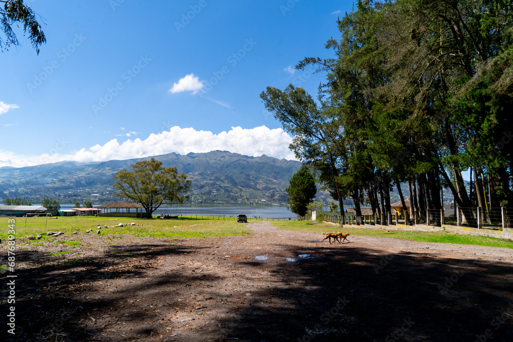 Beautiful lagoon near a city, Ecuador's Lake San Pablo