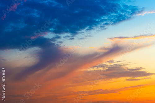 Sunset sky with sunset clouds, sun rays and dramatic sky