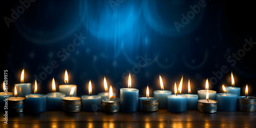 Religion image blue background of candles for jewish Hanukkah celebration