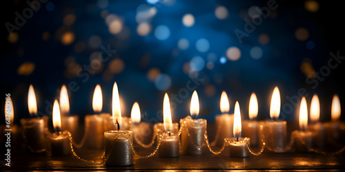 Religion image blue background of candles for jewish Hanukkah celebration