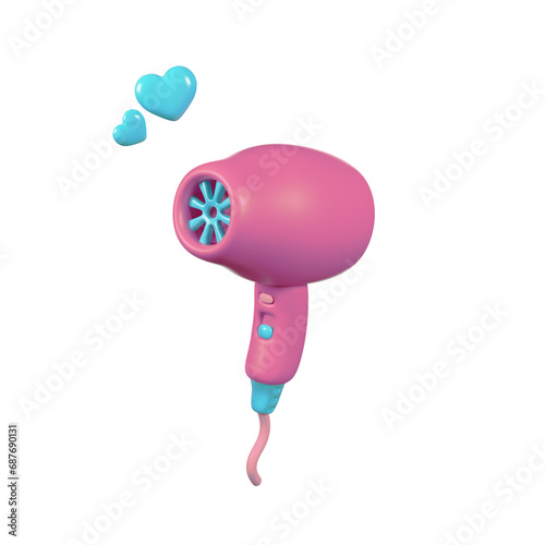 Pink Hair Dryer 3D render icon