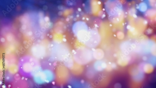 Festive glittering falling confetti. Elegant colorful particle flow. Gentle stream of luxury dust, magical snowfall, creative soft bokeh, awarding abstract background. Seamless loop