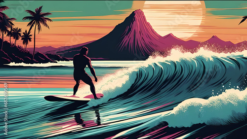 Vintage psychodelic Hawaii surf
