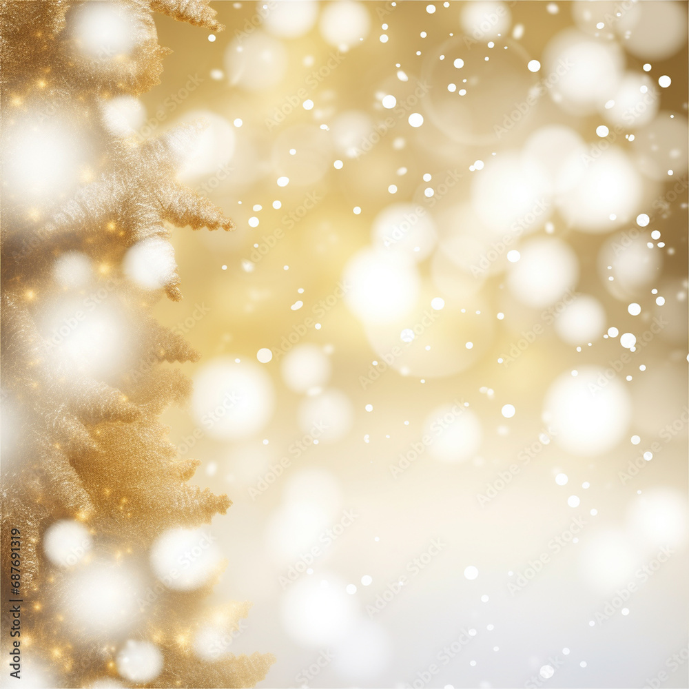 Blurred winter landscape with snowflakes and fir trees branches covered with frost wonderland, bokeh light, decorative balls. Winter mood. Snow covered branches in winter. AI Generative