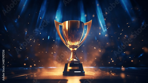 golden trophy or winner cup. on a blurred background. ai generative photo