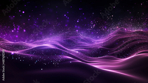 Digital purple particle waves and light abstract background. ai generative