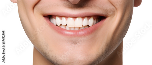 Close up perfect smile happy man. Concept of dental care and teeth whitening.