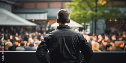 a member of the security force keeps order at a public event. ai generative