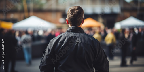 a member of the security force keeps order at a public event. ai generative photo