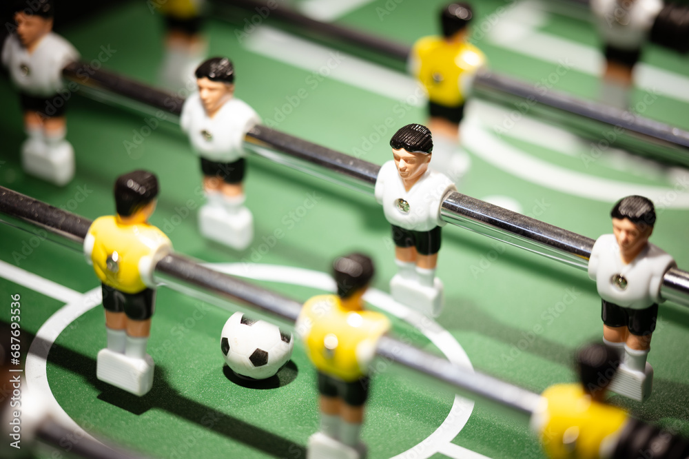 Macro of players on a Foosball table Macro of players on a Foosball table
