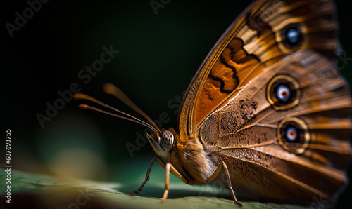 A Close-Up of a Beautiful Butterfly Perched Serenely on a Vibrant Green Leaf. A close up of a butterfly on a leaf