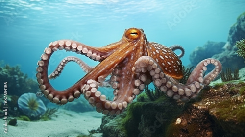 Common octopus  Octopus vulgaris . Wildlife animal. generative ai