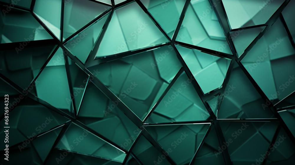 A modern and geometric 3D render with triangular shapes and a mix of blue and green, representing a futuristic and abstract design A modern and geometric 3D render with triangular shapes and a mix of blue and green, representing a futuristic and abstract design