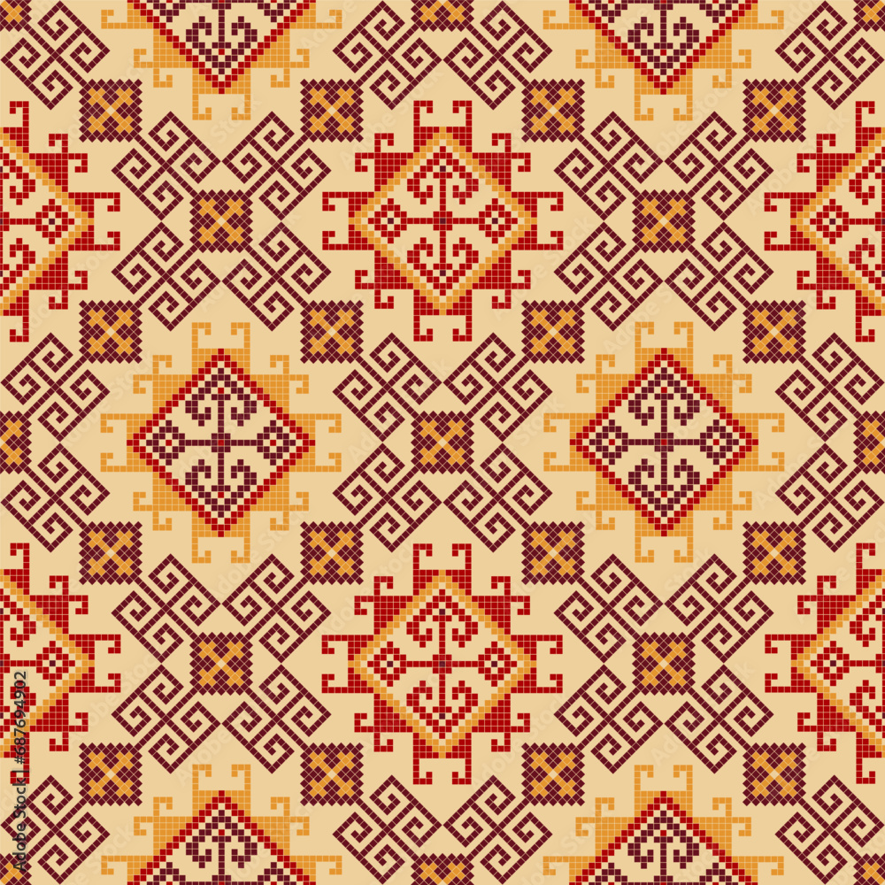 Traditional Georgian folk art embroidery vector pattern - obrazy, fototapety, plakaty 