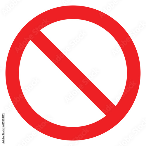Sign forbidden. Icon symbol ban. Crossed out red circle. Stop entry ang slash line isolated on White background. Mark prohibited. Prohibition, stop, empty NO symbol. Editable vector icon illustration. photo