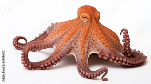 Close-up view of a Common Octopus (Octopus vulgaris), isolated on white background. generative ai