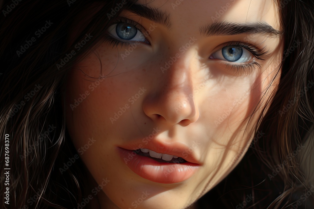The face of a beautiful brunette close-up The face of a beautiful brunette close-up