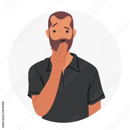 Man With A Pallor Complexion, Clutching His Face In Distress, Exhibits Symptoms Of A Heart Attack, Cartoon Illustration