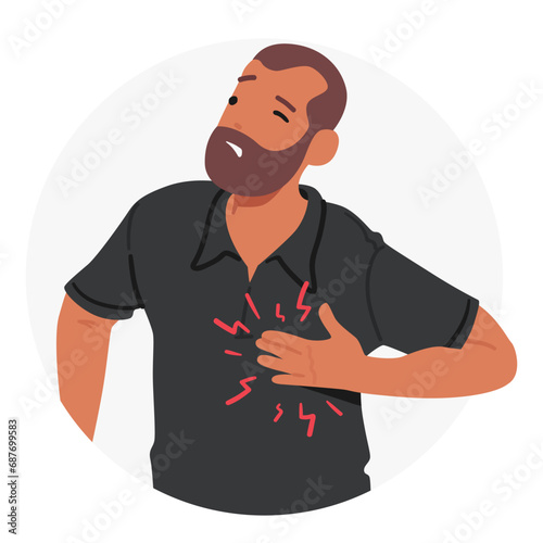 Distressed Man Clutches His Chest In Agony, A Telltale Sign Of A Heart Attack. His Face Reveals The Intensity Of Pain