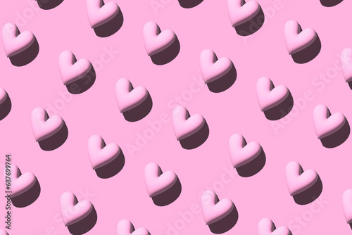 volumetric pink heart on pink background pattern