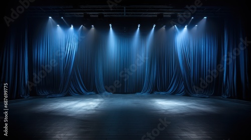 Blue curtain stage theater UHd wallpaper photo
