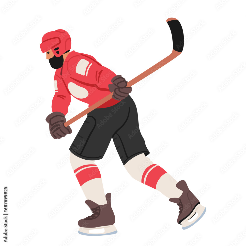 Fototapeta premium Fierce Hockey Player Glides Across The Ice, Clad In A Vibrant Uniform, Wielding A Stick With Determination