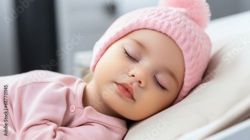 Sleeping Newborn Innocence. Adorable Baby Boy Resting Peacefully in a Knitted Hat