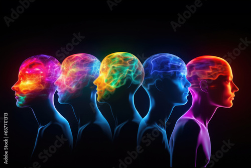 People with different abilities and backgrounds enveloped in a radiant, diverse light, symbolizing the beauty of neurodiversity photo